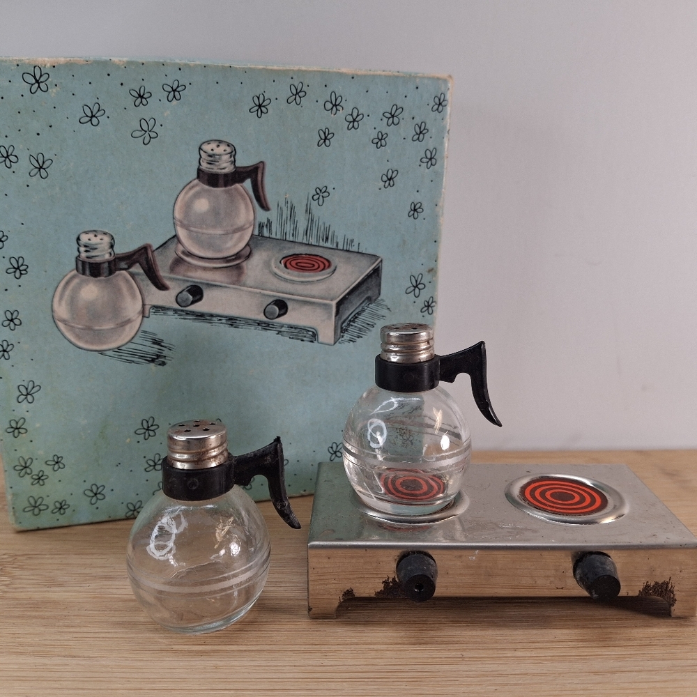 Vintage "Hotplate Coffee Twins" salt and pepper shaker set